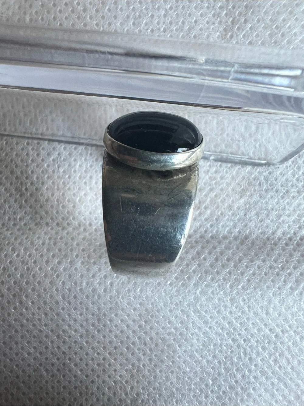 Sterling Silver vintage Ring with Black Onyx Cabochon